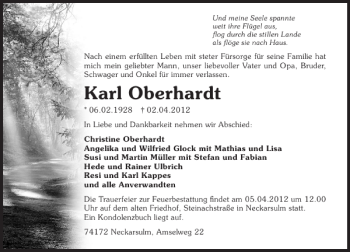Traueranzeige von Karl Oberhardt 