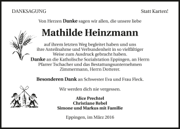 Traueranzeige von Mathilde Heinzmann 