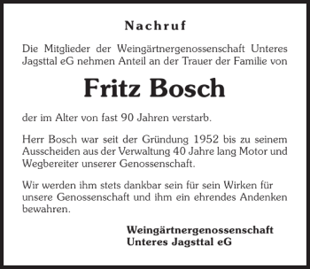 Traueranzeige von NachrufDieMitgliederderWeingärtnergenossenschaft Unteres 