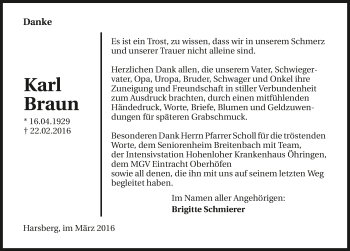 Traueranzeige von Karl Braun 