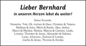 Traueranzeige von Bernhard Bernhard 