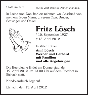 Traueranzeige von Fritz Lösch 