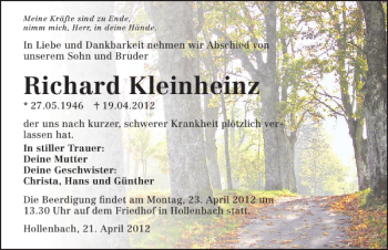 Traueranzeige von Richard Kleinheinz 