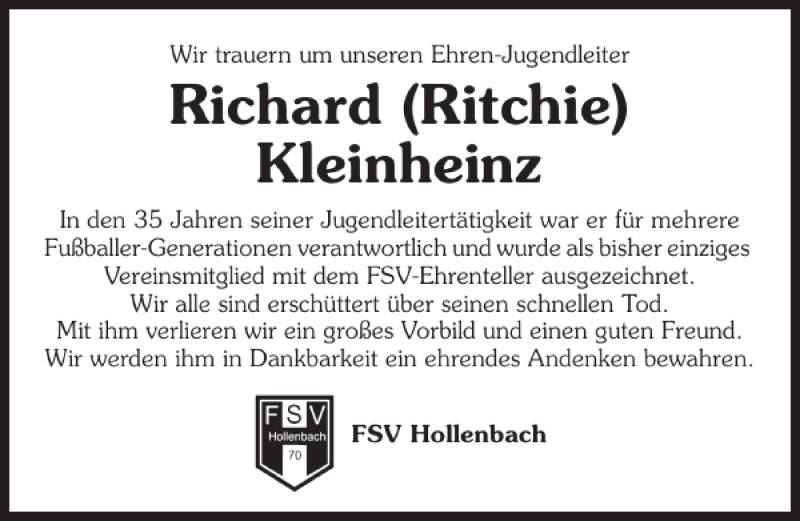  Traueranzeige für Richard Ritchie Kleinheinz vom 21.04.2012 aus 
