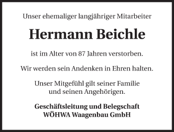 Traueranzeige von Hermann Beichle 