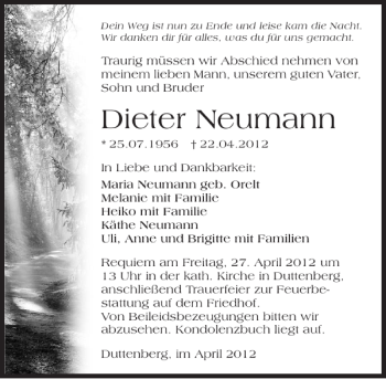 Traueranzeige von Dieter Neumann 