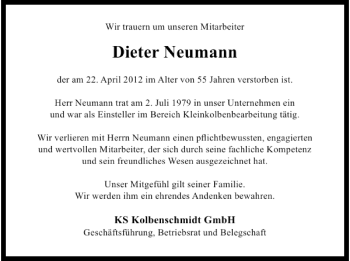 Traueranzeige von Dieter Neumann 