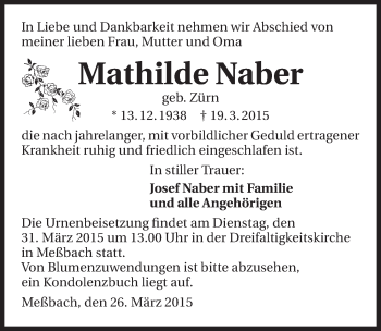 Traueranzeige von Mathilde Naber 