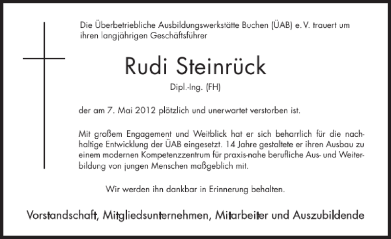  Traueranzeige für Rudi Steinrück vom 09.05.2012 aus 