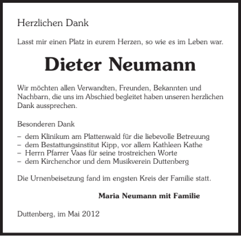 Traueranzeige von Dieter Neumann 