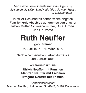 Traueranzeige von Ruth Neuffer 