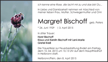 Traueranzeige von Margarete Bischoff 