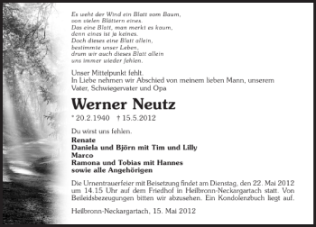 Traueranzeige von Werner Neutz 