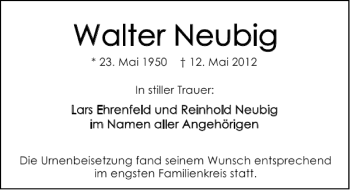 Traueranzeige von Walter Neubig 