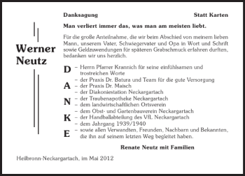 Traueranzeige von Werner Neutz 