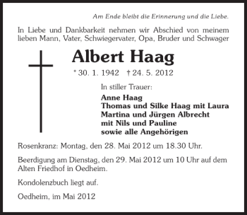 Traueranzeige von Albert Haag 