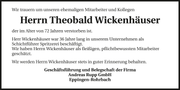 Traueranzeige von Theobald Wickenhäuser 