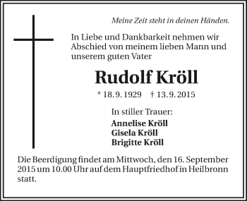 Traueranzeige von Rudolf Kröll 