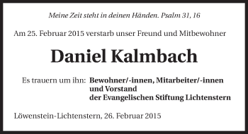 Traueranzeige von Daniel Kalmbach 