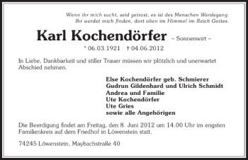 Traueranzeige von Karl Kochendörfer 