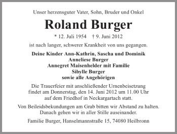 Traueranzeige von Roland Burger 