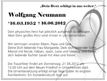 Traueranzeige von Wolfgang Neumann 