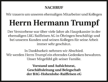 Traueranzeige von Hermann Trumpf 