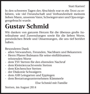 Traueranzeige von Gustav Schmid 