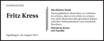 Traueranzeige von Fritz Kress 
