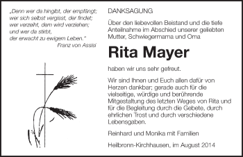 Traueranzeige von Rita Mayer 