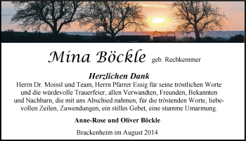 Traueranzeige von Mina Böckle 