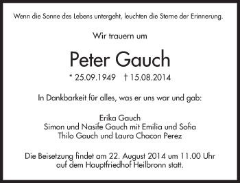Traueranzeige von Peter Gauch 