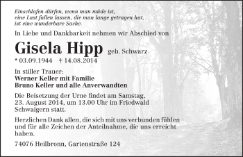 Traueranzeige von Gisela Hipp 