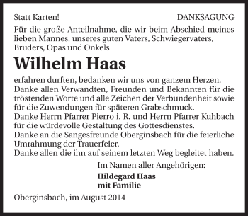 Traueranzeige von Wilhelm Haas 
