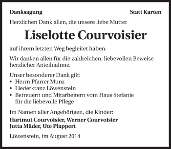 Traueranzeige von Liselotte Courvoisier 