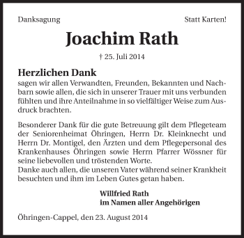 Traueranzeige von Joachim Rath 