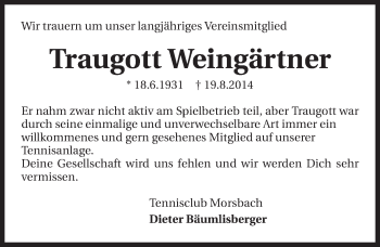 Traueranzeige von Traugott Weingärtner 