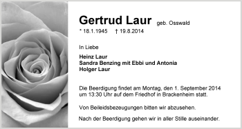 Traueranzeige von Gertrud Laur 