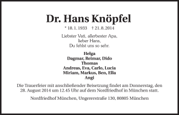 Traueranzeige von Hans Knöpfel 