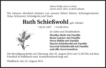 Traueranzeige von Ruth Schiesswohl 
