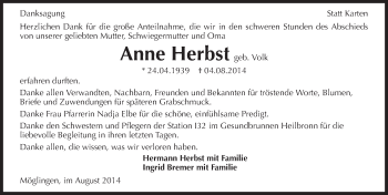 Traueranzeige von Anne Herbst 
