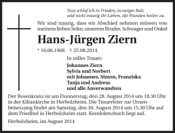 Traueranzeige von Hans-Jürgen Ziern 