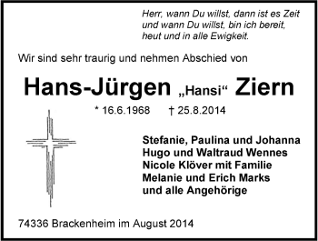Traueranzeige von Hans-Jürgen Ziern 