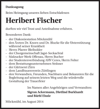 Traueranzeige von Heribert Fischer 