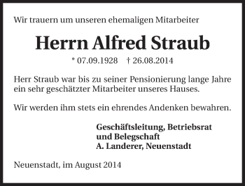 Traueranzeige von Alfred Straub 