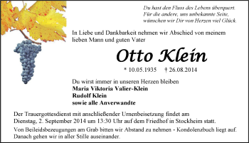 Traueranzeige von Otto Klein 