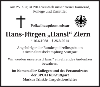 Traueranzeige von Hans-Jürgen Ziern 