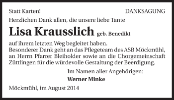 Traueranzeige von Lisa Krausslich 