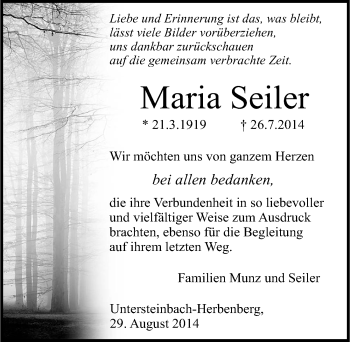 Traueranzeige von Maria Seiler 