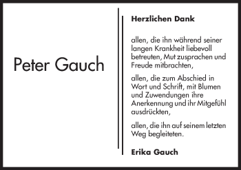 Traueranzeige von Peter Gauch 
